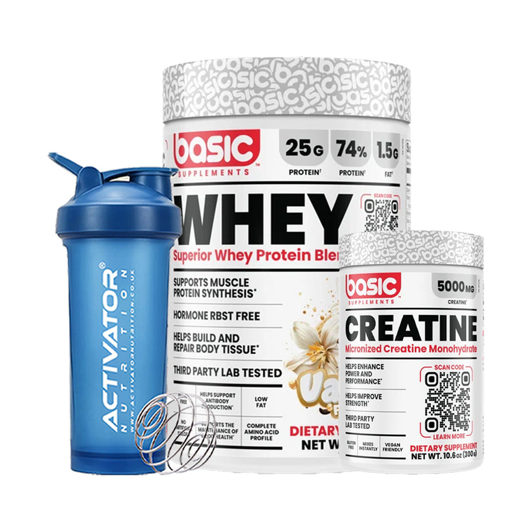 Basic Supplements Whey + Creatine + Protein Shaker