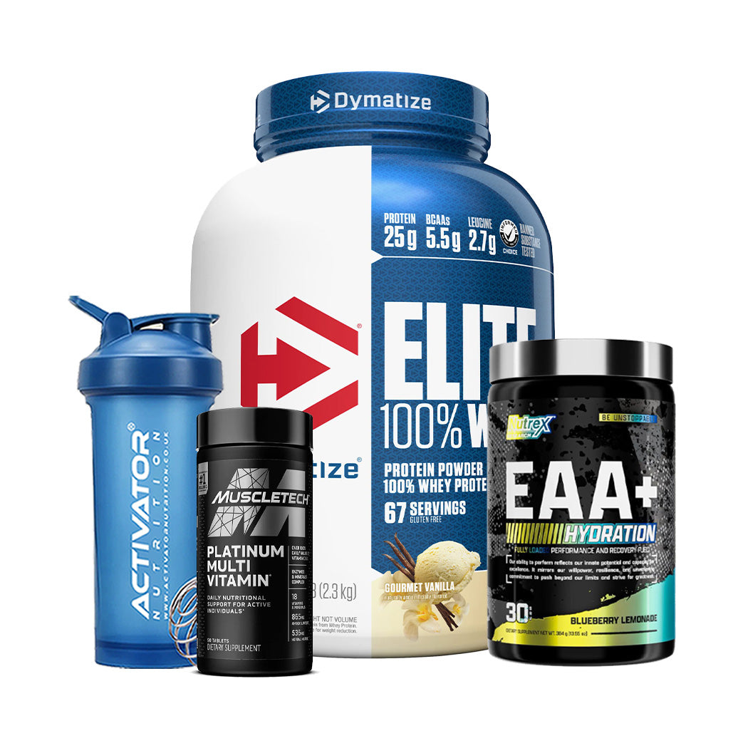 Dymatize Elite 100% Whey + EAA Hydration + Multivitamin + Protein Shaker