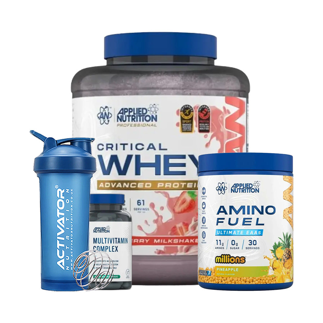 Applied Nutrition Critical Whey + Amino Fuel + Multivitamin + Protein Shaker