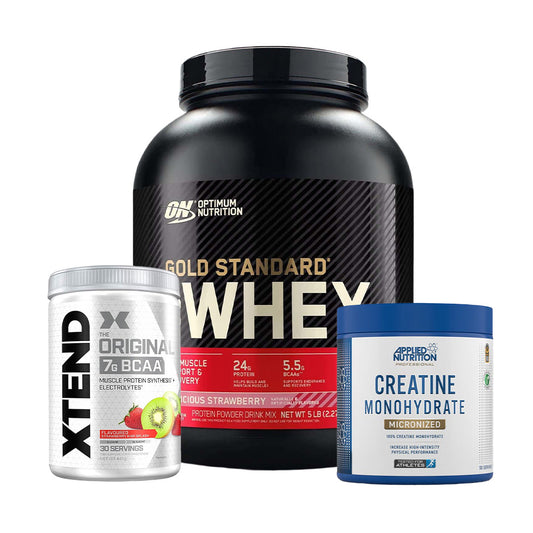 Optimum Nutrition Gold Standard 100% Whey Protein, Xtend Original BCAA, Applied Nutrition Creatine Monohydrate
