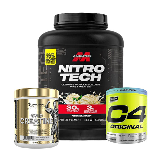 Muscletech Nitro Tech Whey Protein, Kevin Levrone Gold Creatine, Cellucor C4 Original Pre Workout