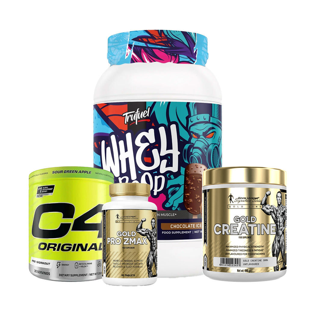 TruFuel Whey Troop + Kevin Levrone Gold Creatine + Gold Pro ZMAX + Cellucor C4 – Ultimate Performance Stack