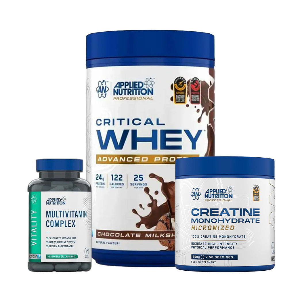 Applied Nutrition Critical Whey Blend + Creatine Monohydrate + Multivitamin Complex – Complete Fitness Stack