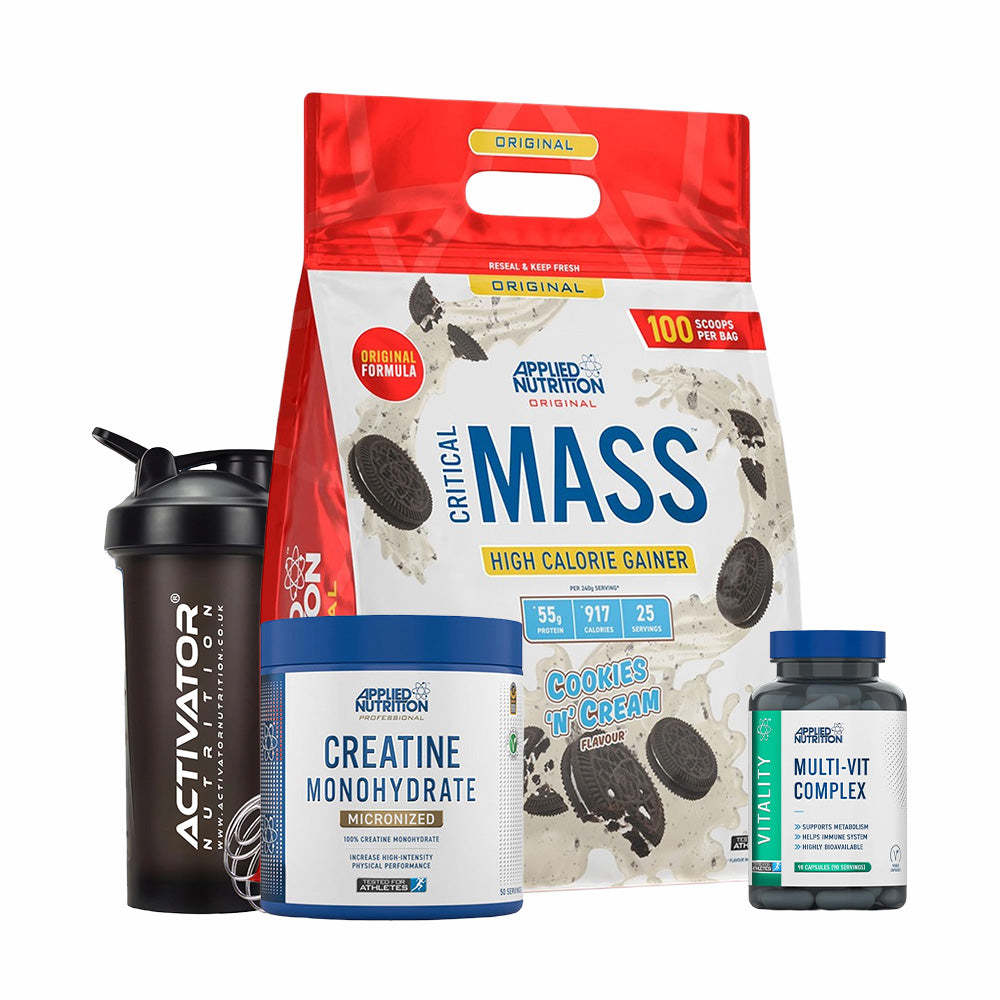 Applied Nutrition Critical Mass High Calories Gainer, Creatine Monohydrate, Multi Vitamin Complex, Protein Shaker Bottle
