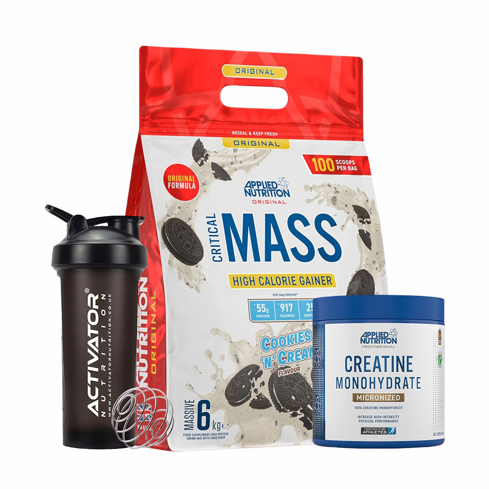 Applied Nutrition Critical Mass High Calories Gainer, Creatine Monohydrate, Protein Shaker Bottle