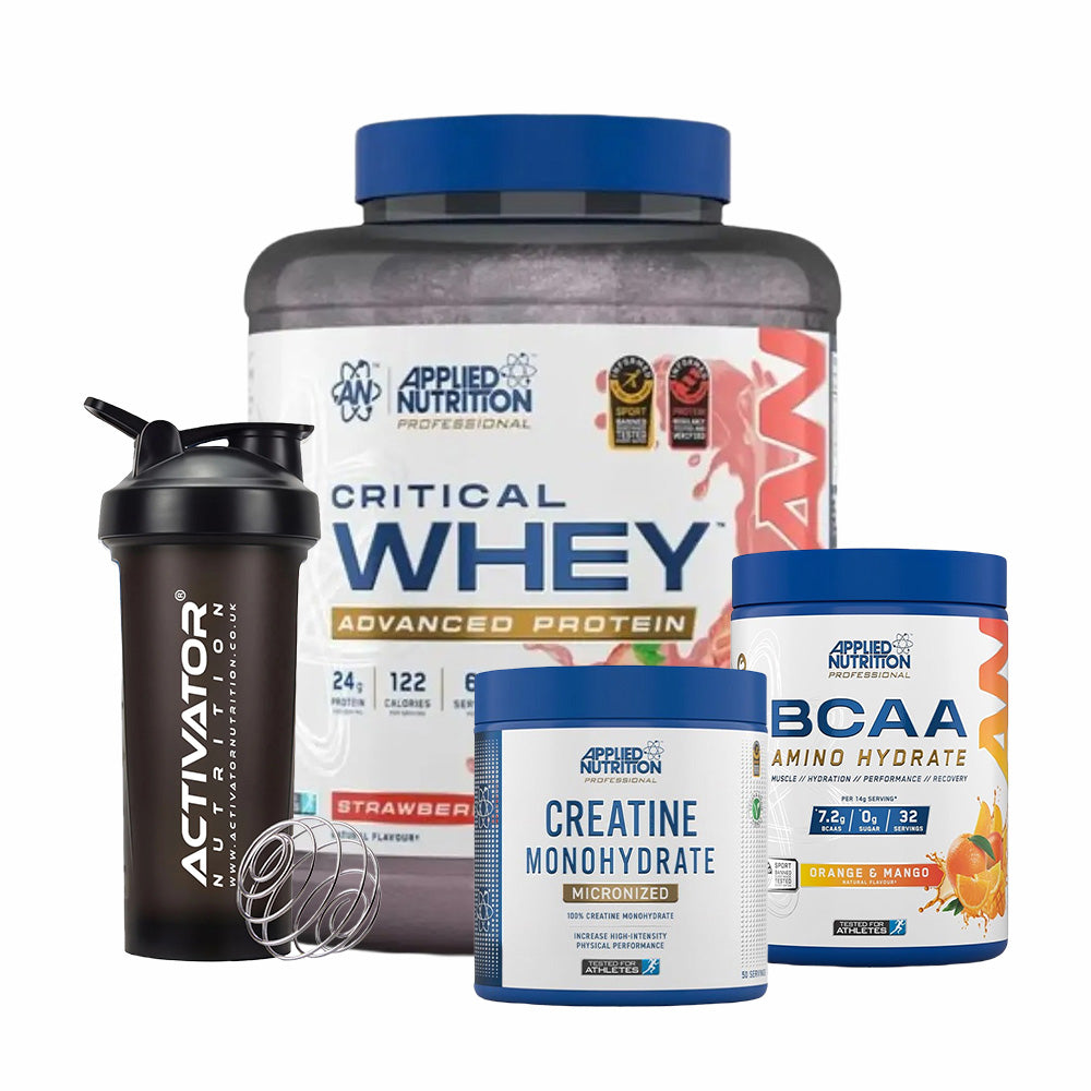 Applied Nutrition Critical Whey Blend, BCAA Amino Hydrate, Creatine Monohydrate, Protein Shaker Bottle