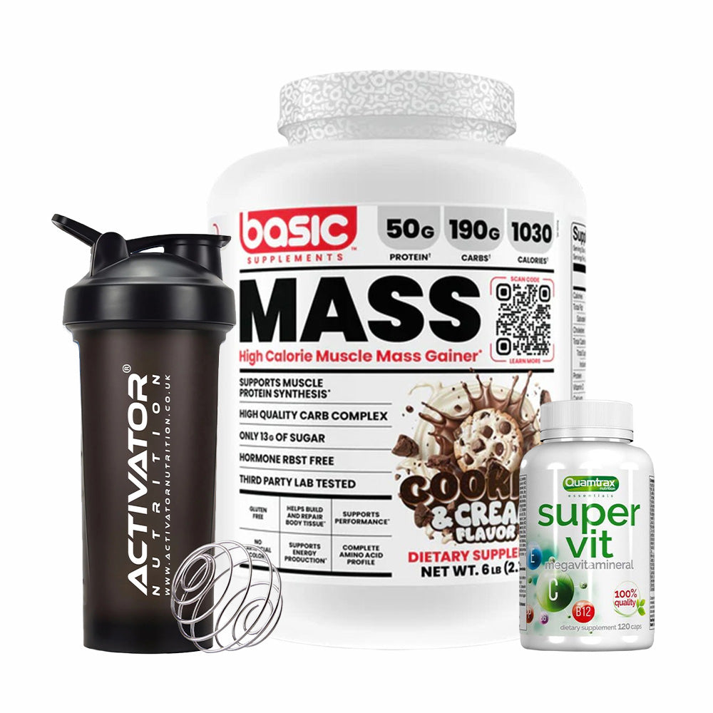 Basic Suplements Mass Gainer, Multi-Vitamin, Protein Shaker Bottle