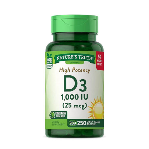 Nature's Truth D3 1000 IU 250 Softgels Essential Vitamin D Non GMO Gluten Free Supplement